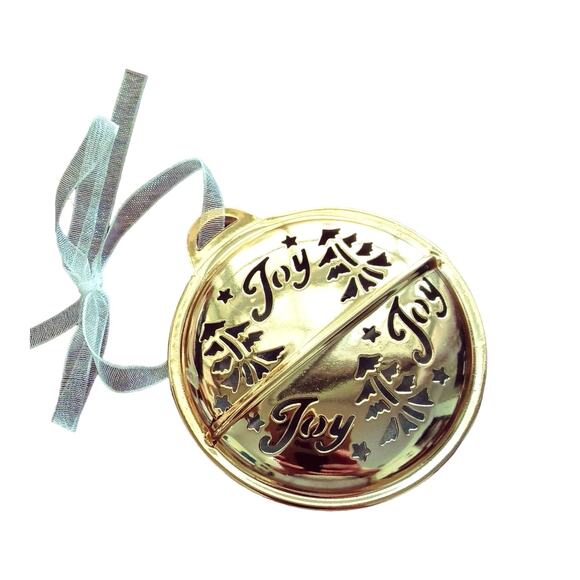 Gold Tone Jingle Bell Ornament Holiday Charm Joy Trees Gift Tag 👶🪇🎅 - Picture 1 of 8